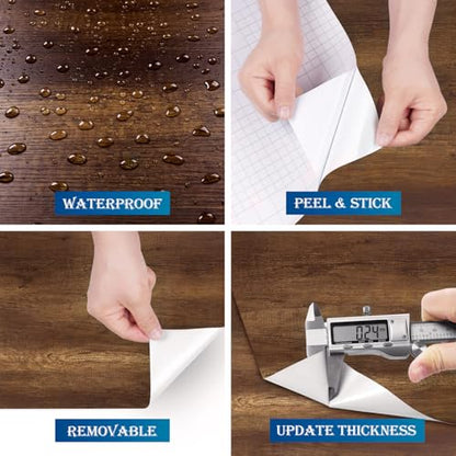 FunStick 24"x200" Dark Brown Walnut Wood Grain Contact Paper Peel and Stick Countertop Contact Paper for Kitchen Cabinet Wallpaper Waterproof Wood Wallpaper for Countertops Cabinets Shelf Liner Decor - size: 24" x 200"