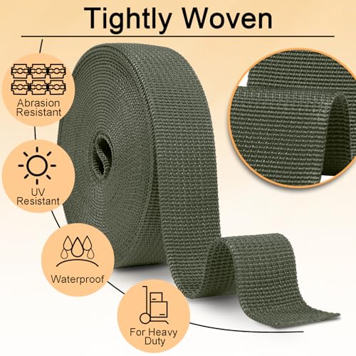 CooBigo 12 Yards Webbing 3/4" & 1" & 1.5" & 2" Polypropylene Webbing Strap 3/4 Inch 1 Inch 1.5 Inch 2 Inch Wide Webbing Strapping for Bags/Lawn Chair/Pool Solar Cover DIY Crafting - color: MilitaryGreen, size: 1.5"- 12 Yards