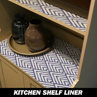 Quttisay Blue Shelf Liner for Kitchen Cabinets Non Adhesive 12in x 10ft - color: Blue Arrow, size: 11.8"W x 118.1"L
