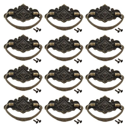 12-Pack Vintage Antique Bronze Pull Handle, 2.64" x 1.69"