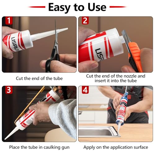 LISRUX Supreme Silicone Caulk for Kitchen & Bathroom, White, 10 fl oz Cartridge, 1 Pack - 100% Waterproof Silicone Sealant, Stronger Adhesion, Shrink & Crack Proof - size: 1P