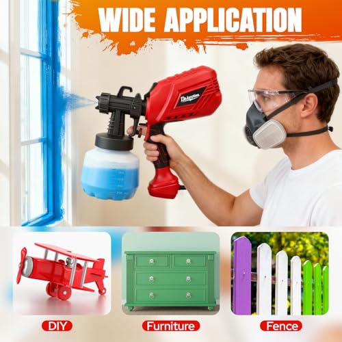 Electric Paint Sprayer HVLP 750W Paint Gun, 40.58 Oz Detachable Container, 4 Nozzles 3 Spray Patterns & Adjustable Flow Control, for House Painting Furniture Cabinet Fence Wall Door