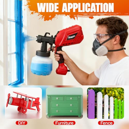Electric Paint Sprayer HVLP 750W Paint Gun, 40.58 Oz Detachable Container, 4 Nozzles 3 Spray Patterns & Adjustable Flow Control, for House Painting Furniture Cabinet Fence Wall Door