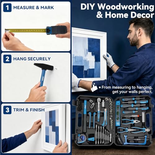 DISEN Home Tool Set with Storage Case Wrenches Pliers Screwdrivers Hammer - size: 95PCS