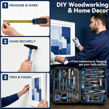 DISEN Home Tool Set with Storage Case Wrenches Pliers Screwdrivers Hammer - size: 95PCS