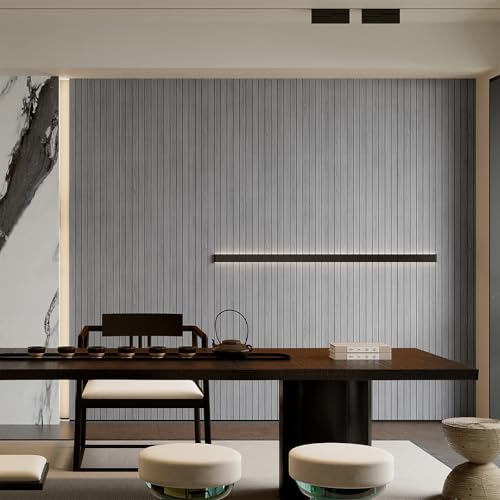 YU LI 3DH Peel and Stick PVC Slat Wall Panel 118"x15.75" Self-Adhesive Thick Faux Grey Wood Grain Wallpaper Panel 3D Soundproof Wall Panels for Walls & Ceilings - color: Gray, size: 15.8" x 118"