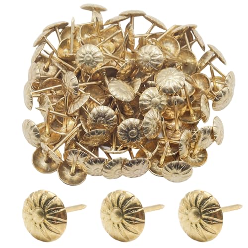 100 Pcs Gold Upholstery Tacks 7/16 Inch Heavy Duty Furniture Tacks Upholstery Pins Decorative Nails - color: Gold