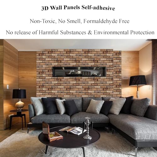 3D Wall Panels Peel and Stick 10 Pcs Brick Textured PVC Panels - color: Red Stone