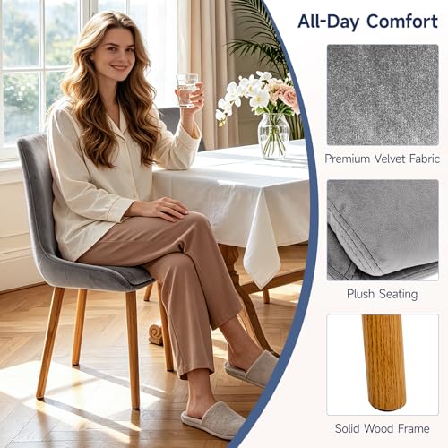 Dining Chairs Set of 2, Soft Fabric Upholstery Armless with Wood Legs Grey - color: Grey