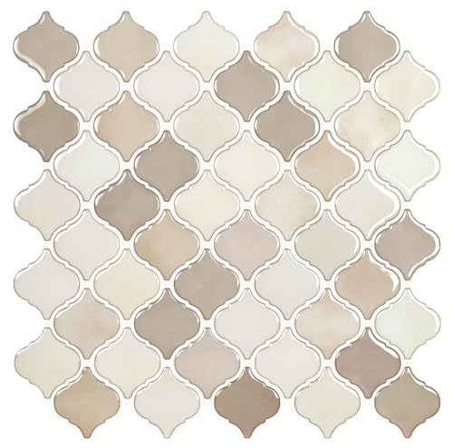 STICKGOO Arabesque Peel and Stick Backsplash Tile for Kitchen, Brown Beige - color: Brown Beige