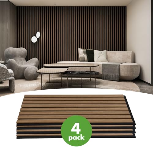 Art3d 12" x 24" Acoustic Wood Slat Wall Panel, 4pcs, 8 sq.ft, Deep Walnut - color: Deep Walnut, size: 12" x 24"