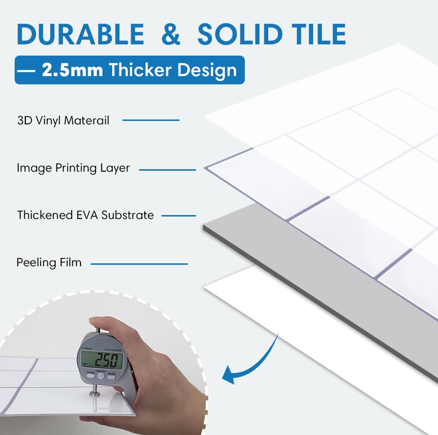 COMSTICKC Thicker Peel and Stick 3D Backsplash Tiles Kitchen Bathroom - color: White