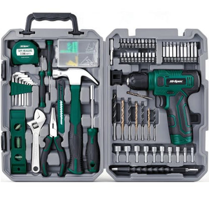 Hi-Spec 8V USB Power Drill Driver and Home Tool Kit with Toolbox Set, Green - color: Green, size: 70-Piece