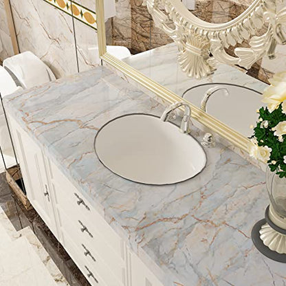 CRE8TIVE Glossy Cyan Gold Cracked Marble Contact Paper 12"x354" Thick Wallpaper Peel and Stick Countertops Waterproof Removable Self Adhesive Marble Vinyl Roll for Bathroom Kitchen Cabinets - size: 12"W x 354"L