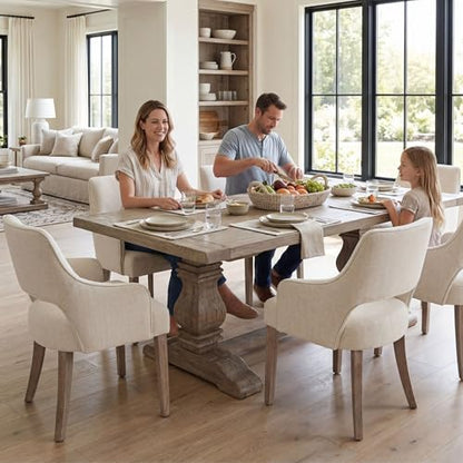 chairus Farmhouse Dining Chairs Set of 4 with Arms, Upholstered Linen Fabric Kitchen & Dining Room Chairs, Curved Open Back Chairs with Solid Wood Legs & Thick Cushion for Dining/Living Room, Cream - color: Cream