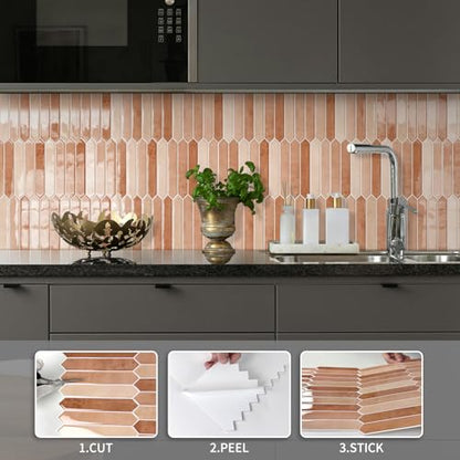 10 Sheet Long Hexagon Peel and Stick Backsplash Tile, 12"x12" 3D Adhesive Glossy Marble Vinyl Stick on Wall Tiles for Bathroom, Kitchen, Living Room (Beige, 12" x 12") - color: Beige