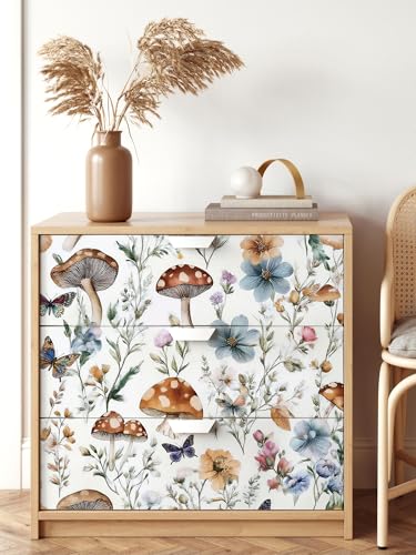 Froluya Mushroom Wallpaper Peel and Stick Boho Contact Paper 16.9" x 118.1" - color: White, size: 16.9" x 118.1"