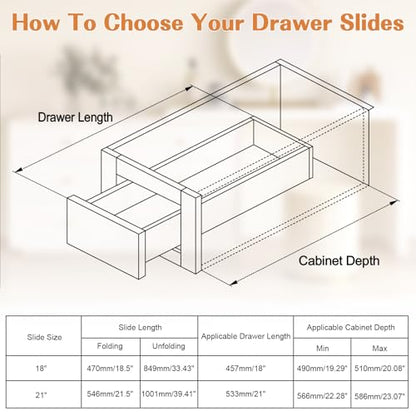 Probrico 1 Pair 21 Inch Undermount Drawer Slides, Full Extension Concealed Drawer Runners Soft Close Bottom Mount Drawer Slides with Rear Mounting Brackets Locking Devices - size: 21 Inch