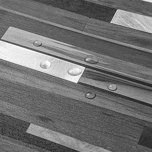 AULIGET 20 Sheets Peel and Stick Backsplash, Black & Grey Wood Look PVC Mixed Metal Stick on Backsplash Tiles for Kitchen - color: Black Grey Wood + Metal Silver, size: 20 Sheets, 6"x12"x0.12"