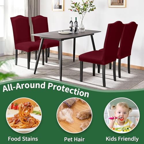 Sufdari Dining Room Chair Covers Set of 8, Burgundy Non-Slip Spandex Stretch Dining Chair Slipcovers for Dining Room, Hotel (Extra Large) - color: .Burgundy, size: XL-8 PC