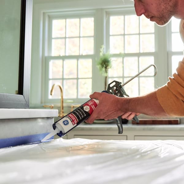GE Supreme Silicone Caulk for Kitchen & Bathroom, Clear, 10 fl oz Cartridge, 1 Pack - 100% Waterproof Silicone Sealant, 7X Stronger Adhesion, Shrink & Crack Proof - color: Clear, size: Pack of 1