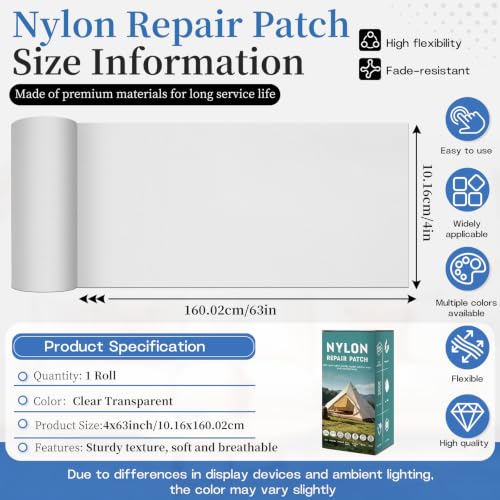 Nylon Tent Repair Tape, Self-Adhesive Fabric Patch Kit Translucent White - color: Clear White