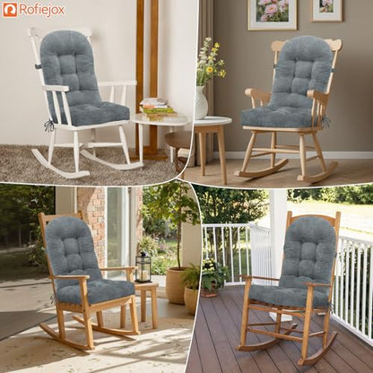 Rocking Chair Cushion - Chenille Fabric, High-Density Sponge, Durable Comfort Non-Slip Bottom Tufted Seat Pads with Ties, Chenille︱Light Grey, 44x19x4 inch - color: Light Grey