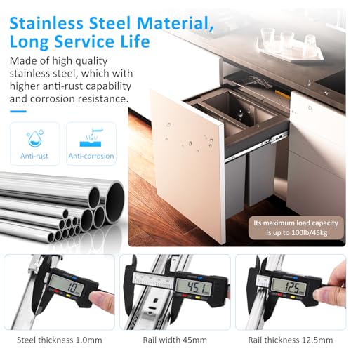Stainless Steel Drawer Slides Ball Bearing 3 Folds Full Extension Side Mount Cabinet Runners Glides Rails Track 100 Lbs Load 10 12 14 16 18 20 22 24 Inch (Silver-Stainless Steel- 1 Pr, 22 inch) - color: Silver-Stainless Steel, size: 22 Inch
