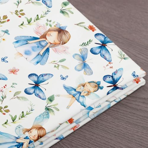 jejeloiu Cartoon Elf Fabric by The Yard Soft 1 Yard - color: Blue and White, size: 1 Yard