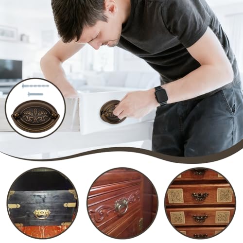 PH PandaHall 4 Pack Antique Drawer Pulls Handles Oval Bail Drawer Pulls 3.3inch Vintage Cabinet Handle Bronze Wheat Pattern Drop Swing Handles with Screws for Vanity Nightstand Wardrobe Cupboard Knob