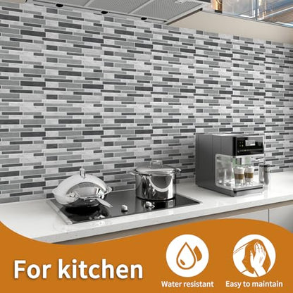 WOWSTAR 10-Sheet Peel and Stick Tiles, Marble Look Kitchen Backsplash Tiles, 12"x12" (Gray Marble) - color: Gray