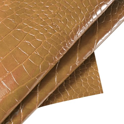 Crocodile Texture Vinyl Faux Leather Fabric, Embossed Alligator Synthetic PU Fabric, for Wallets Handbags DIY Craft and Upholstery Texture - 5 Yard 54"x180" (Yellow Brown) - color: Yellow Brown, size: 5 Yards (54" x 180")