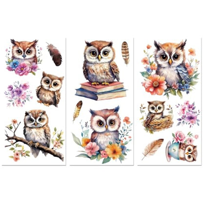 Peacoblue Owl and Flowers Rub On Transfers for Furniture Craft 6"x12" - style: Owl and Flowers