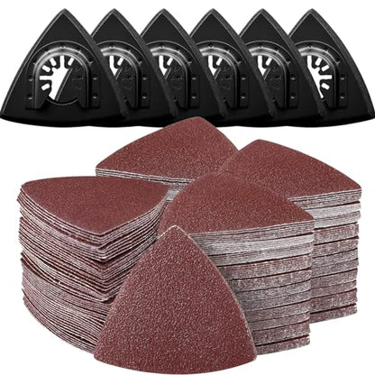 136Pcs Oscillating Tool Sanding Pad Kit, Contains 6Pcs Triangle Sanding Pads and 130Pcs Multitool Sandpaper, 60 80 100 120 240 Grits Oscillating Multi Tool Sandpaper Great for Wood&Plaster Polishing - size: 136 pcs Triangle Pad Kit