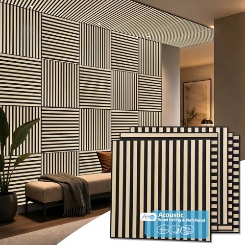 Art3d 12-Pack Acoustic Wood Slat Panel & Ceiling Tile, 2 x 2 ft, Ashtree - color: Ashtree, size: 24 x 24 inch