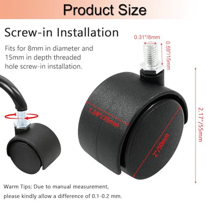 2 Inch Swivel Caster Wheels, M8 Threaded Stem, 4pcs - style: 2 Inch Stem