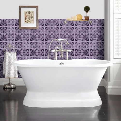 Alwayspon 12 Sheet 6x6inch 3D Thicken Foaming Board Vinyl Backsplash Marble Tiles, Self-Adhesive Peel and Stick Wall Tile Stickers Stick on Subway Tiles for Kitchen Bathroom Wall, Purple Black Floral - color: Purple Black Floral