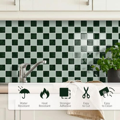 10 Sheets Upgraded Thicker Design Tile Peel and Stick Backsplash - color: Green