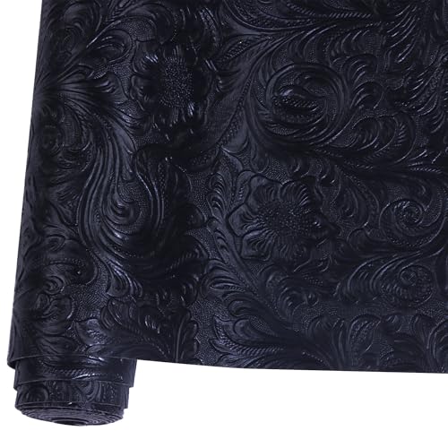 Ramya Embossed Faux Leather Sheets Fabric 12" x 53",for Handmade DIY Bows Wallet Sewing,Leather Earring Crafts Projects (Black) - color: Black