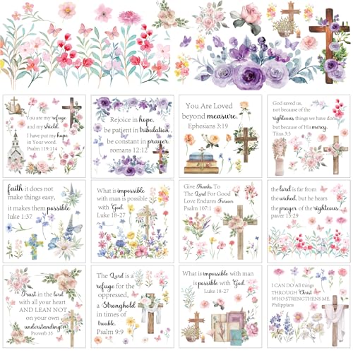 Christian Rub on Transfer for Crafts - 12 Sheets Bible Verse Transfers Stickers for Craft and Furniture, Transfer Sticker for DIY Wooden Wardrobe Home Decoration