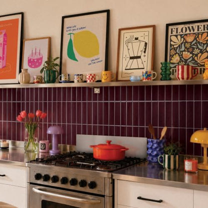 Smart Tiles Peel and Stick backsplash, Stacked Burgundy Red, 11.43"x9" - color: Burgundy Red
