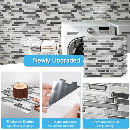 Art3d Linear Tile Peel and Stick Backsplash, 10-Sheet, Multi-Tone Gray - color: Multi-Tone Gray, size: 12 x 12 Inch