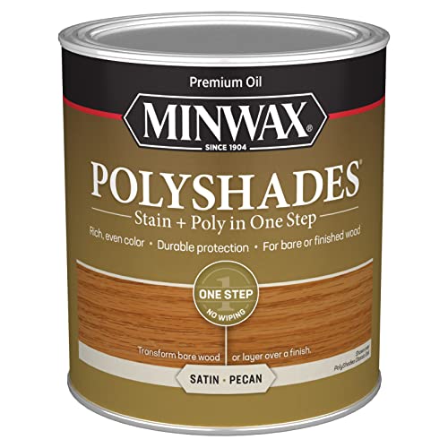 Minwax PolyShades Wood Stain + Polyurethane Finish – Quart, Pecan, Satin - color: Pecan, size: 1 Quart, style: Satin