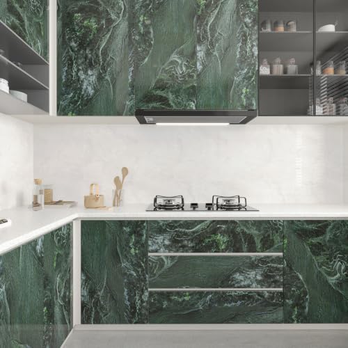 CHIHUT Dark Forest Green Marble Contact Paper Peel and Stick Wallpaper - size: 12"x472"