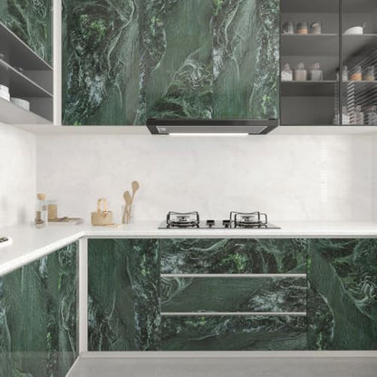 CHIHUT Dark Forest Green Marble Contact Paper Peel and Stick Wallpaper - size: 12"x472"