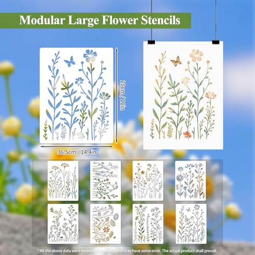 Gute 8Pcs Large Flower Stencils for Painting,Wildflower Floral Templates
