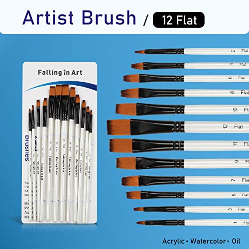 Falling in Art 12 PCS Professional Flat Paint Brushes Set - style: 12 Pcs Flat