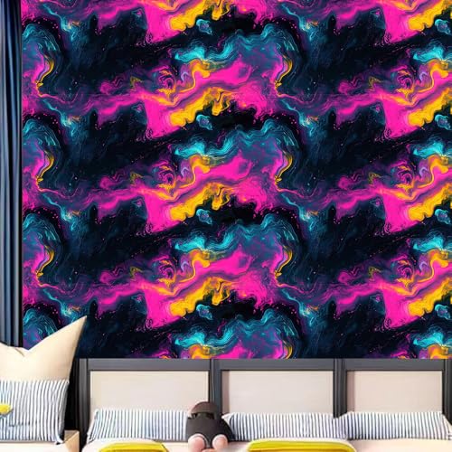 Wall Decal 78.7 x 15.7 in Neon Marble Peel and Stick Wall Sticker - color: colorful0900