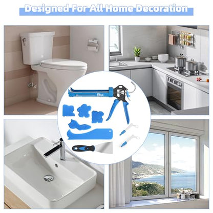 Professional Caulk Guns, Heavy Duty Caulking Gun,Thrust Ratio 14:1,No-drip Rotating Barrel,10OZ Silicone Sealant gun, Come with Putty Knife,Caulk Finishing,Smoothing&Grout Removal Tool Kit - style: Professional