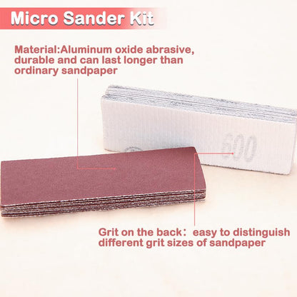 100Pcs Micro Detail Sander Paper Kit 3.5x1.2 Inch Hook and Loop Sandpaper Strips 600 Grit, Micro Finishing Sander Paper Detail Sander Refills for DIY Crafts Wood Tight Narrow Spaces Polishing - style: 600 Grit